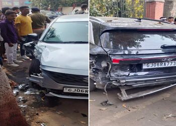 વડોદરામાં કોઠી ત્રણ રસ્તા પાસે કારચાલકની તબિયત લથડતાં ત્રણ વાહનને અડફેટમાં લીધા, બે ઘાયલ | Car drive…