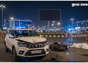 કચ્છમાં કાળમુખી રફ્તાર: બેફામ કાર ચાલકે બે આશાસ્પદ યુવાનોનો ભોગ લીધો | kutch bhuj rotary circle fata…