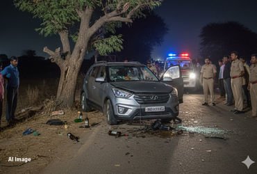 બનાસકાંઠાના થરાદમાં ગમખ્વાર અકસ્માત, પૂરઝડપે દોડતી કાર ઝાડ સાથે ભટકાતાં બેનાં મોત, કારમાંથી દારૂ મળ્…