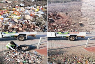 જામનગર-ખંભાળિયા ધોરી માર્ગ પર પદયાત્રીઓના કેમ્પના સ્થળે એકત્ર થતો પ્લાસ્ટિકનો કચરો એકઠો કરવા માટે પો…