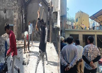 જામનગરના પાંચ હાટડી મણિયાર શેરીમાં 4 દુકાનોનું ગેરકાયદે બાંધકામ તોડી પાડતી મહાનગર પાલિકા | jamnagar …