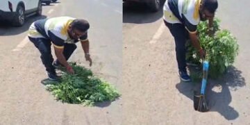 વડોદરા: મહેસાણાનગર સર્કલ પાસે 10 ફૂટ ઊંડો ભુવો પડ્યો | Vadodara: A 10 foot deep potholes occurred ne…