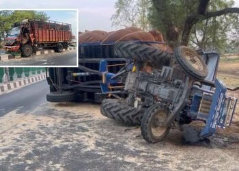 સાબરકાંઠા: હિંમતનગર-ઇડર હાઈવે પર ટ્રેક્ટર અને આઇસર વચ્ચે ગમખ્વાર અકસ્માત, 3 લોકો ઈજાગ્રસ્ત | Sabarka…