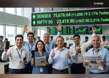 યુદ્ધ વચ્ચે પણ શેરબજારમાં જોરદાર તેજી: સેન્સેક્સ 1600 પોઈન્ટ ઉછળ્યો, નિફ્ટી 23,400 ને પાર | Sensex a…