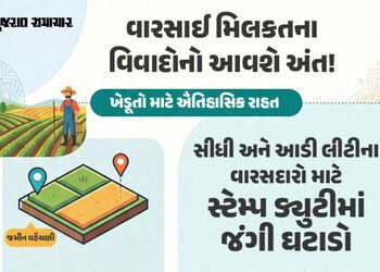 ખેડૂતો માટે ખુશખબર: વારસાઈ અને હક્ક કમીમાં જંત્રીના લાખો રૂપિયાના બદલે હવે માત્ર ₹300 સ્ટેમ્પ ડ્યુટી…