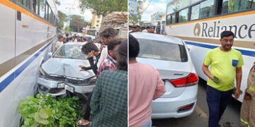 જામનગરમાં ગઈકાલે સાંજે શરૂ સેકશન રોડ પર બેકાબૂ કાર ડિવાઈડર સાથે અથડાઈ : વૃક્ષ પણ પડ્યું | car crashe…