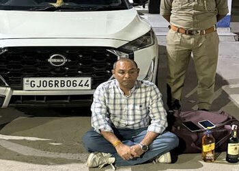 દિનેશ મીલ ત્રણ રસ્તા પાસે કારમાંથી દારૂની બોટલો સાથે ચાલક ઝડપાયો