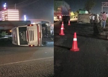 જામનગરથી દ્વારકા યાત્રાળુઓને લઈને જઈ રહેલી મીની બસ બેડ ટોલનાકા પાસે પલટી મારી જતાં 2 મહિલા સહિત 6 મુ…