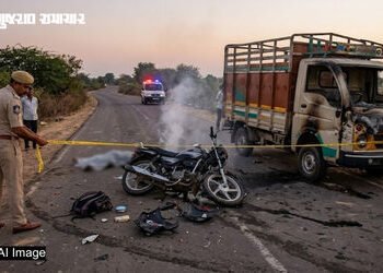 મહેસાણા: મીઠા-જોટાણા રોડ પર બાઈક અને ટેમ્પો વચ્ચે ટક્કર, ઘટનાસ્થળે જ 2 યુવકના કરૂણ મોત | 2 youths di…