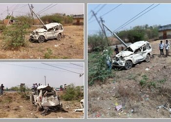અમદાવાદ: ધોળકા-બગોદરા હાઈવે પર ગમખ્વાર અકસ્માત, કાર પલટી મારી વીજ પોલ સાથે અથડાઈ, 3ના મોત | 3 Dead a…