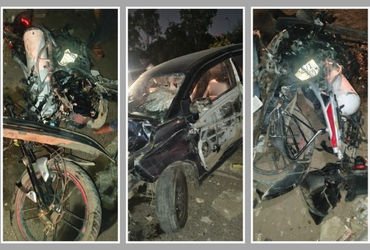 અમદાવાદ: અસલાલી બ્રિજ નજીક કાર અને બાઇક વચ્ચે અકસ્માત, બાઇકના કુરચા ઉડી ગયા, 3 ઇજાગ્રસ્ત | Ahmedabad…