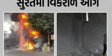 સુરતના અડાજણમાં TVS-EV શૉ રૂમમાં ભીષણ આગ, 15થી વધુ વાહનો રાખ, બાજુની બે દુકાનો પણ ઝપેટમાં | surat ad…