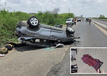 બગોદરા-ધંધુકા હાઈવે પર ભયાનક અકસ્માત: ચાલકે સ્ટીયરિંગ પરથી કાબૂ ગુમાવતા કારે 7 ગુલાંટ મારી, એકનું મો…