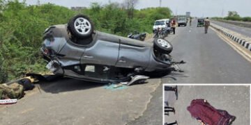 બગોદરા-ધંધુકા હાઈવે પર ભયાનક અકસ્માત: ચાલકે સ્ટીયરિંગ પરથી કાબૂ ગુમાવતા કારે 7 ગુલાંટ મારી, એકનું મો…